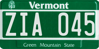 VT license plate ZIA045