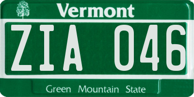 VT license plate ZIA046