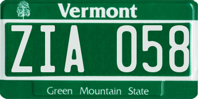 VT license plate ZIA058