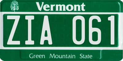 VT license plate ZIA061