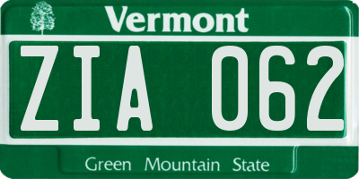 VT license plate ZIA062