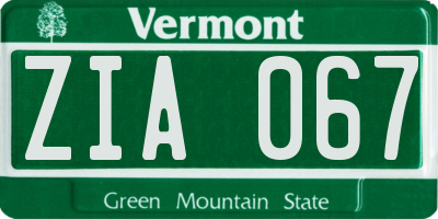 VT license plate ZIA067