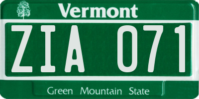 VT license plate ZIA071