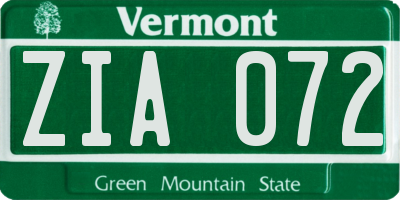 VT license plate ZIA072