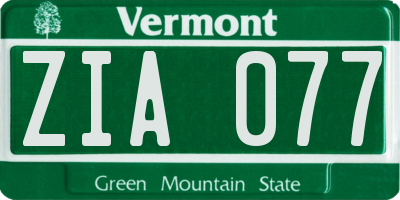 VT license plate ZIA077