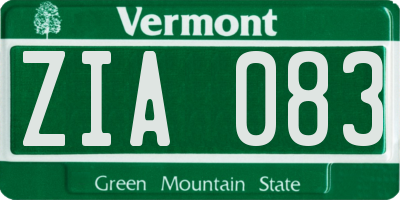 VT license plate ZIA083