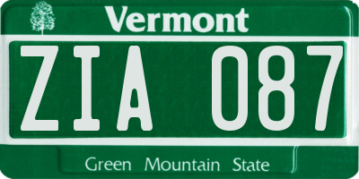 VT license plate ZIA087