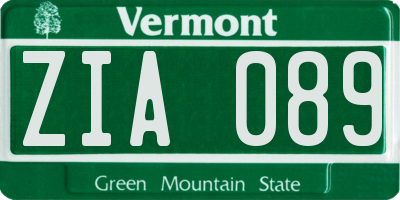 VT license plate ZIA089