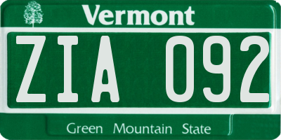 VT license plate ZIA092