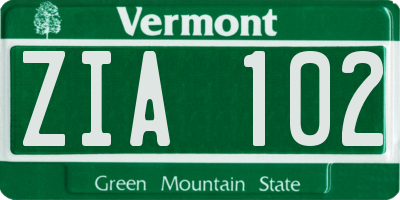 VT license plate ZIA102