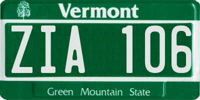 VT license plate ZIA106