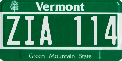 VT license plate ZIA114