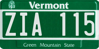 VT license plate ZIA115