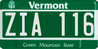 VT license plate ZIA116