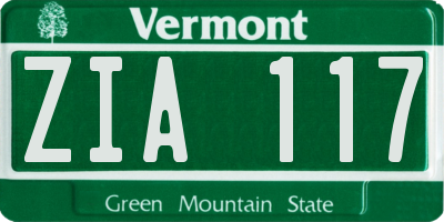 VT license plate ZIA117