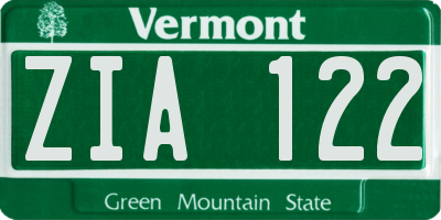 VT license plate ZIA122