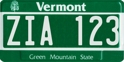 VT license plate ZIA123