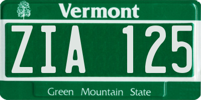 VT license plate ZIA125
