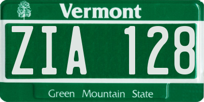 VT license plate ZIA128