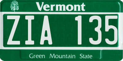 VT license plate ZIA135