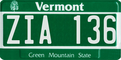 VT license plate ZIA136