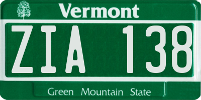 VT license plate ZIA138