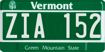 VT license plate ZIA152
