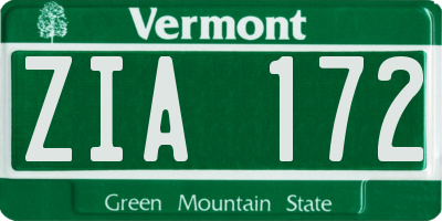 VT license plate ZIA172