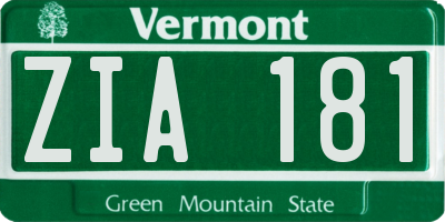 VT license plate ZIA181