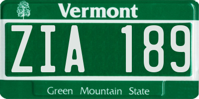 VT license plate ZIA189