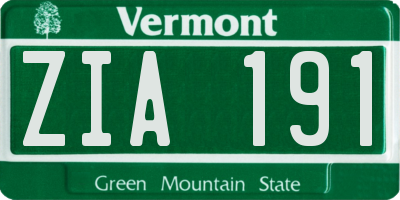 VT license plate ZIA191