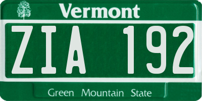 VT license plate ZIA192