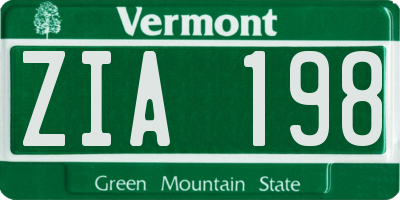 VT license plate ZIA198