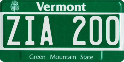 VT license plate ZIA200