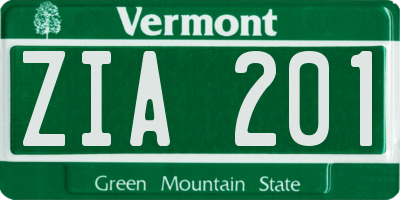 VT license plate ZIA201