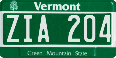 VT license plate ZIA204