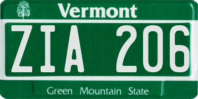 VT license plate ZIA206