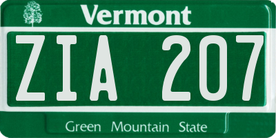 VT license plate ZIA207