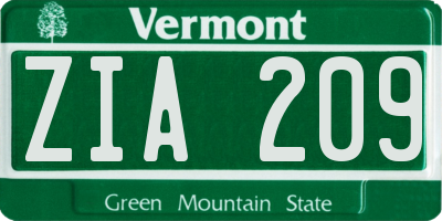 VT license plate ZIA209