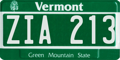VT license plate ZIA213