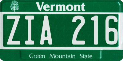VT license plate ZIA216