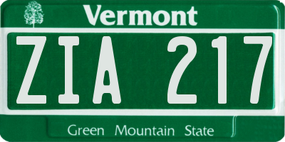 VT license plate ZIA217