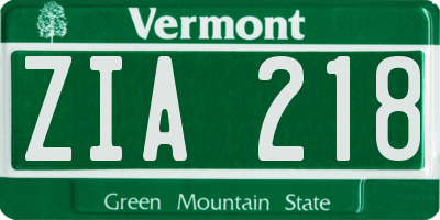 VT license plate ZIA218