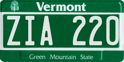 VT license plate ZIA220
