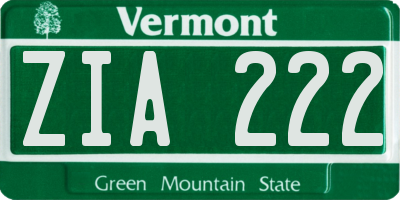 VT license plate ZIA222