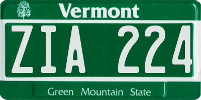 VT license plate ZIA224