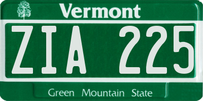 VT license plate ZIA225
