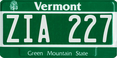 VT license plate ZIA227