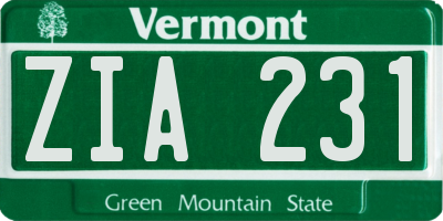 VT license plate ZIA231
