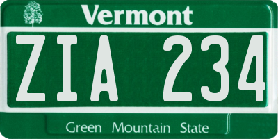 VT license plate ZIA234